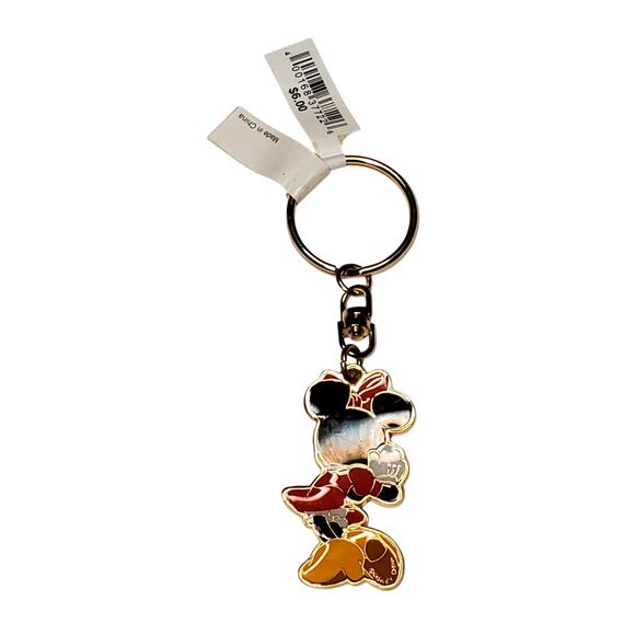 Disney Parks Minnie Icon Bow Charm Keychain Two Sided Gold New 4" - Picture 3 of 3